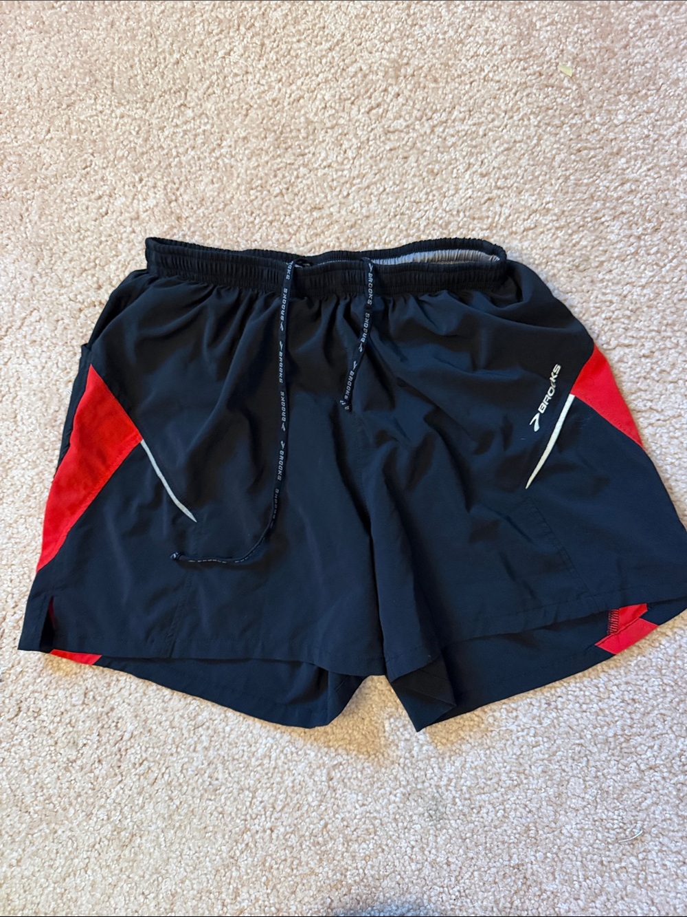 Men's Black and Red Brooks Athletic Running Shorts